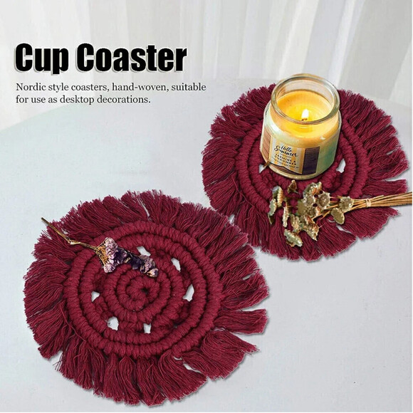 Handmade Woven Placemat Coaster In Red - Picture 2 of 6